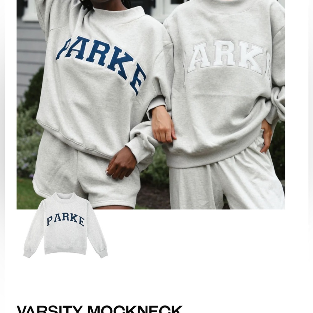 NEVER WORN parke gray and navy writing mock neck SMALL/MEDIUM